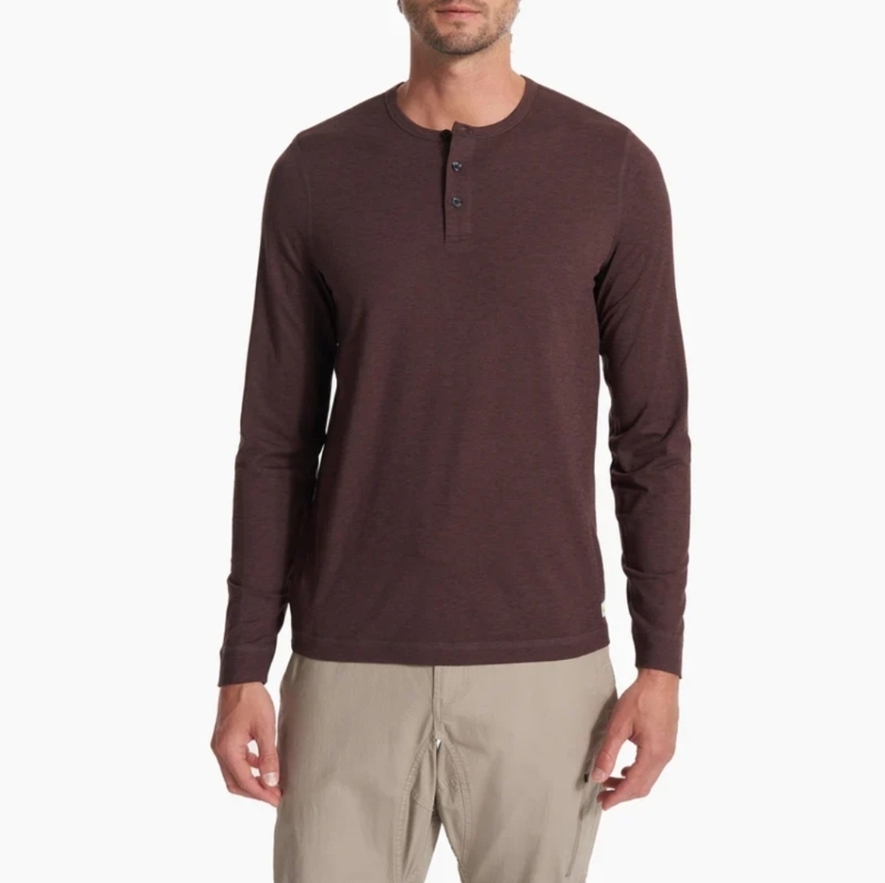 Vuori Long Sleeve Ease Performance Henley in Mahogany Heather